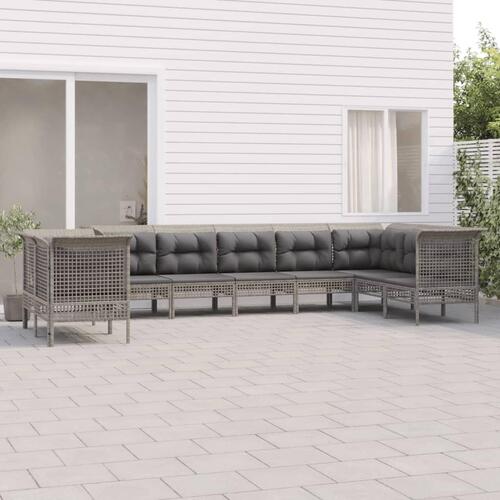 Loungesæt til haven 9 dele med hynder polyrattan grå