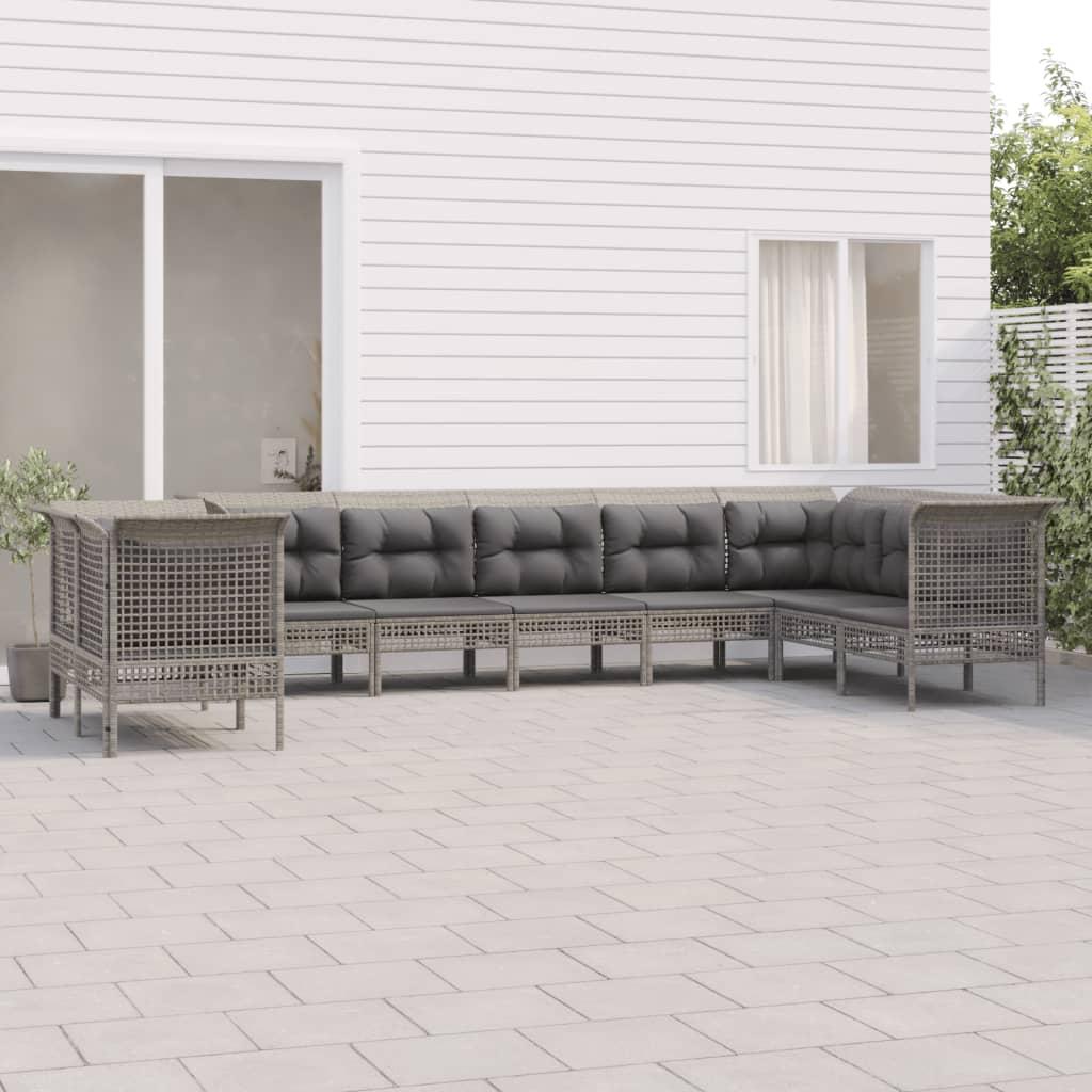 Loungesæt til haven 9 dele med hynder polyrattan grå