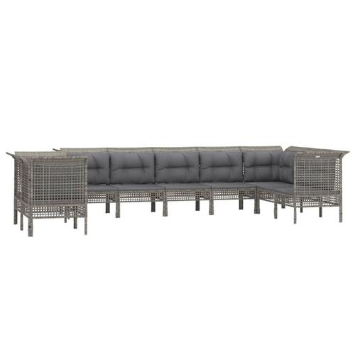 Loungesæt til haven 9 dele med hynder polyrattan grå