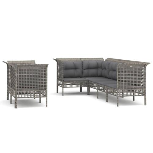 Loungesæt til haven 7 dele med hynder polyrattan grå