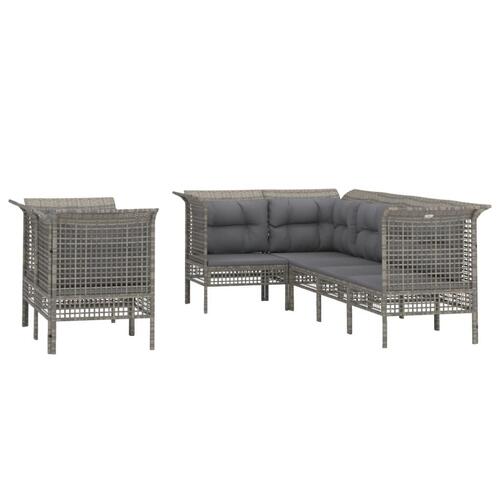 Loungesæt til haven 7 dele med hynder polyrattan grå