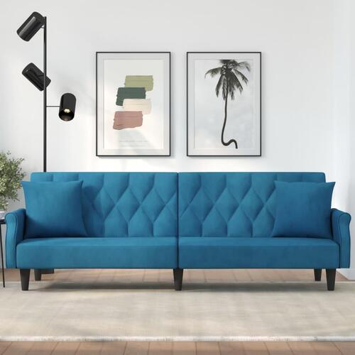 Sovesofa med armlæn velour blå