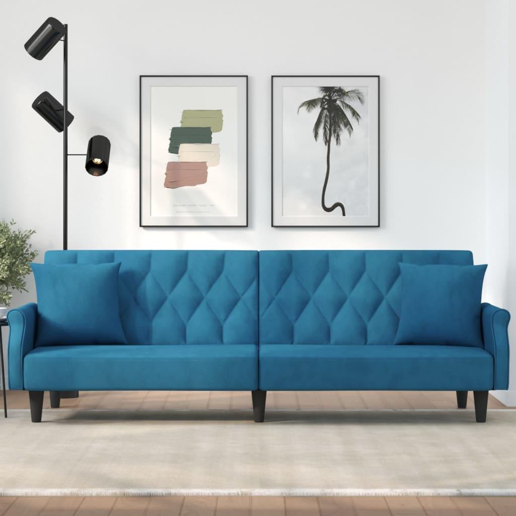 Sovesofa med armlæn velour blå