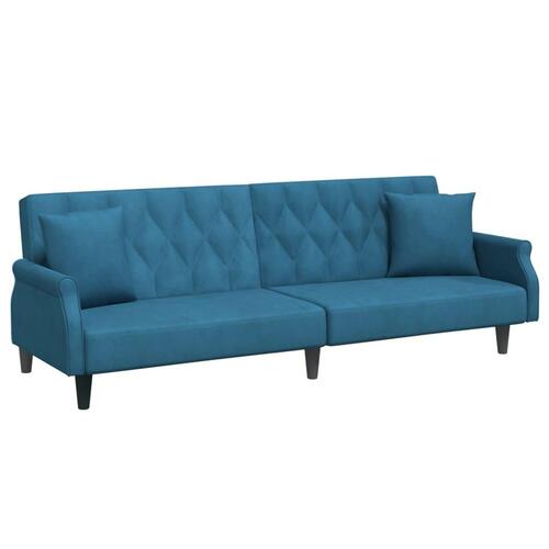 Sovesofa med armlæn velour blå
