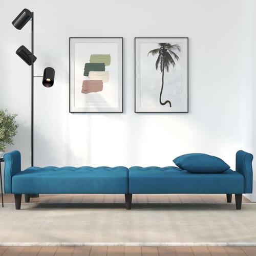 Sovesofa med armlæn velour blå