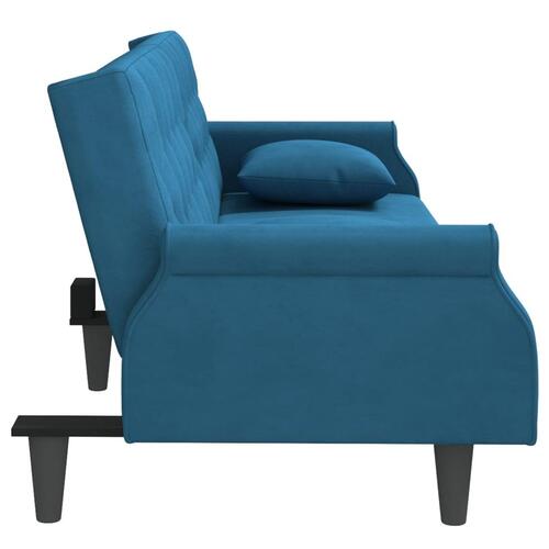 Sovesofa med armlæn velour blå