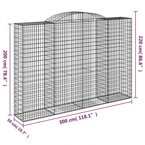 Buede gabionkurve 3 stk. - 300×50×200/220 cm i galvaniseret jern