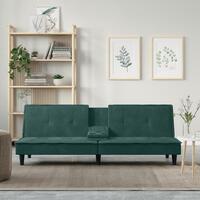 Sovesofa med kopholdere velour mørkegrøn