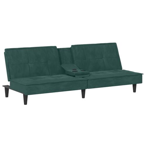 Sovesofa med kopholdere velour mørkegrøn