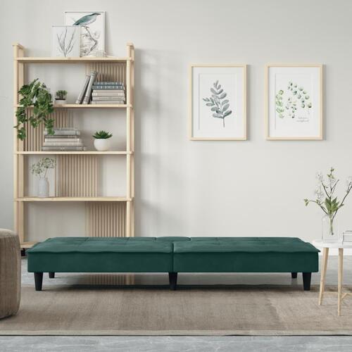 Sovesofa med kopholdere velour mørkegrøn
