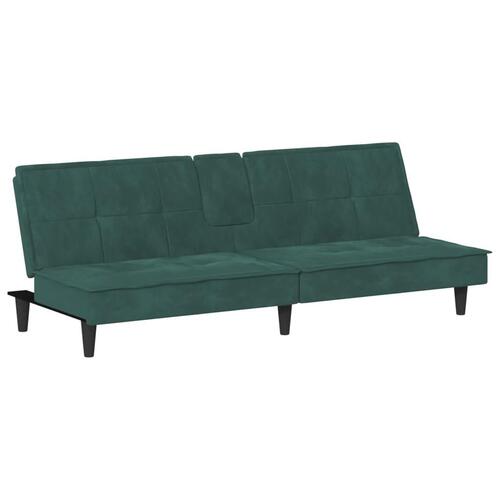 Sovesofa med kopholdere velour mørkegrøn