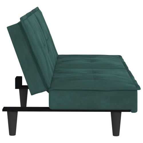 Sovesofa med kopholdere velour mørkegrøn