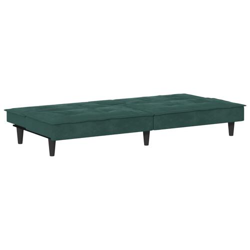 Sovesofa med kopholdere velour mørkegrøn