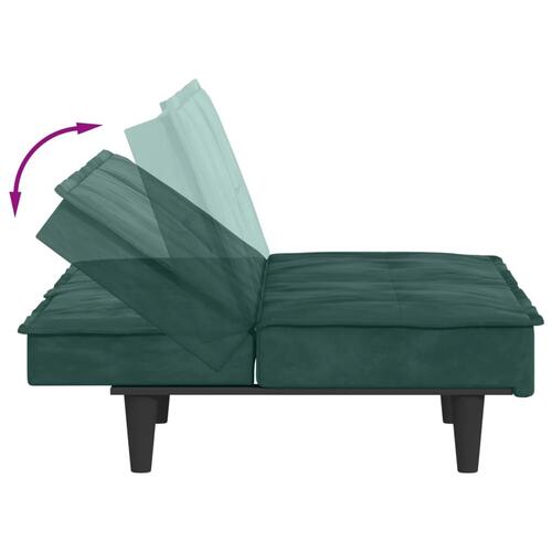Sovesofa med kopholdere velour mørkegrøn