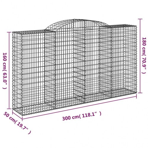 Buede gabionkurve - 4 stk. 300×50×160/180 cm i galvaniseret jern