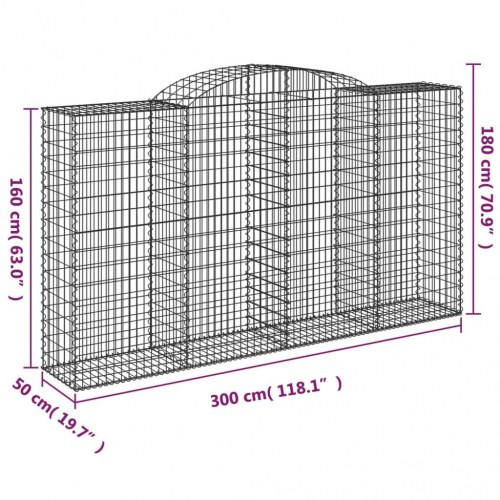Buede gabionkurve - 5 stk. 300×50×160/180 cm i galvaniseret jern