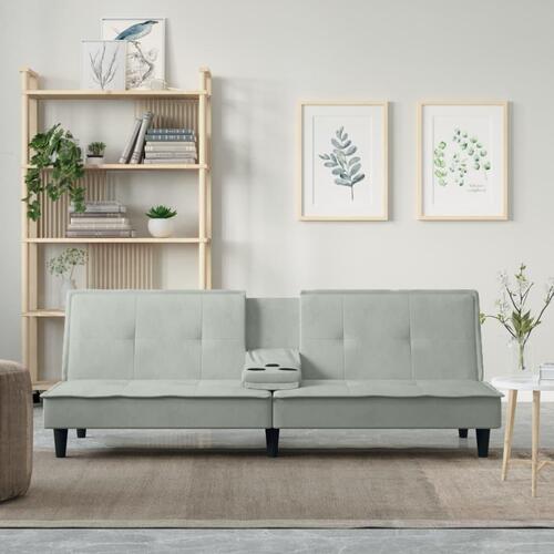 Sovesofa med kopholdere velour lysegrå