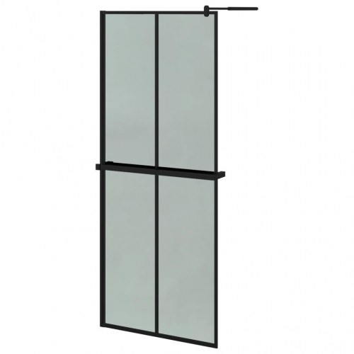Brusevæg med hylde 80x195 cm sikkerhedsglas og aluminium sort