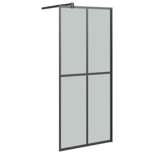 Brusevæg med hylde 80x195 cm sikkerhedsglas og aluminium sort