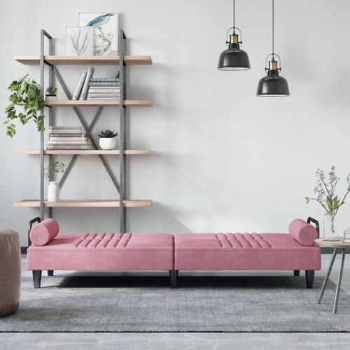 Sovesofa med armlæn velour lyserød