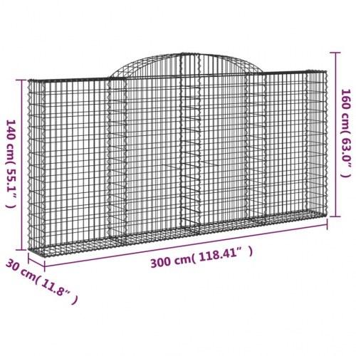 Buede gabionkurve 3 stk. 300x30x140/160 cm galvaniseret jern