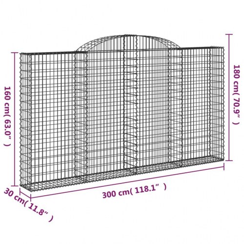 Buede gabionkurve - 4 stk. 300×30×160/180 cm i galvaniseret jern