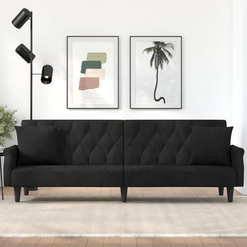 Sovesofa med armlæn velour sort