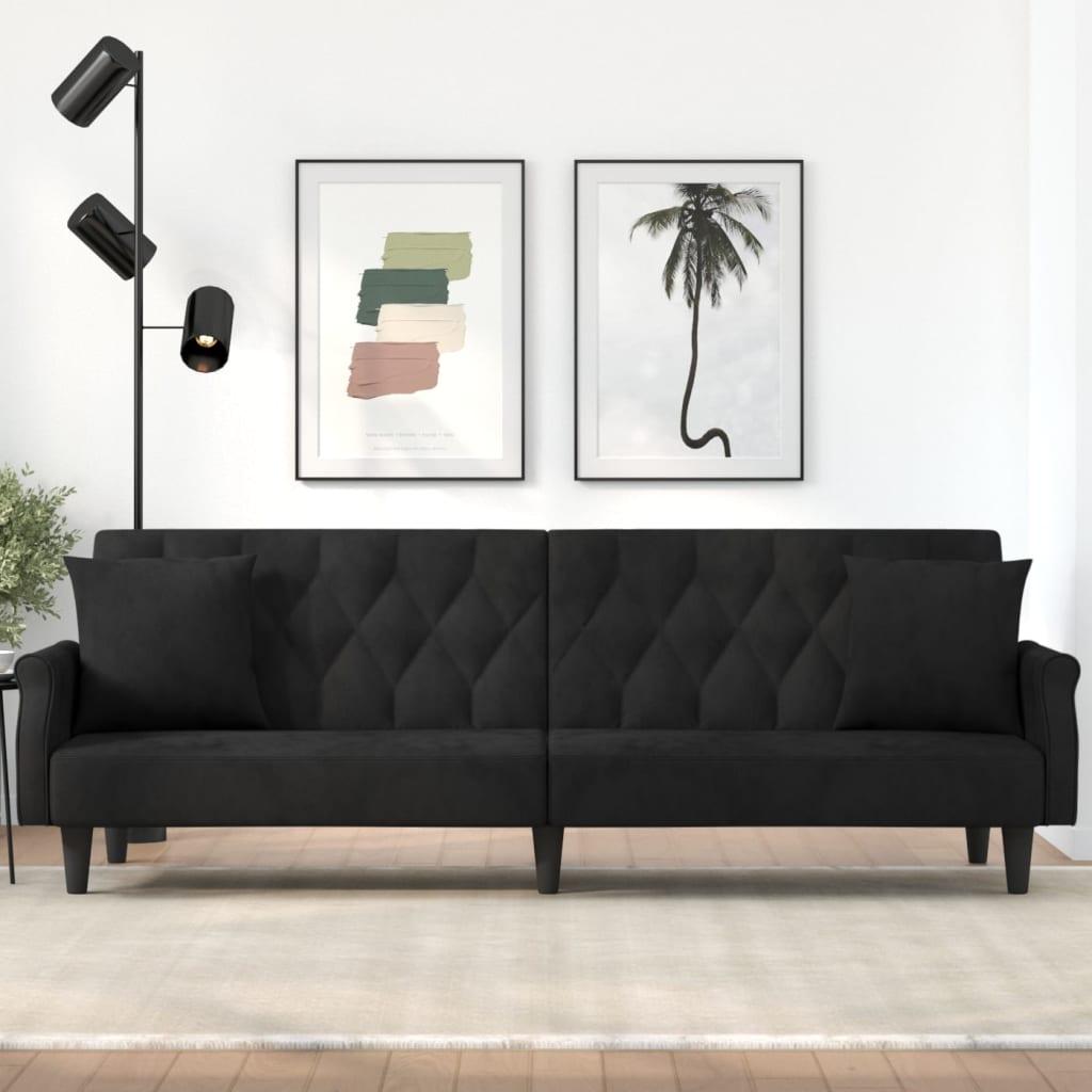 Sovesofa med armlæn velour sort