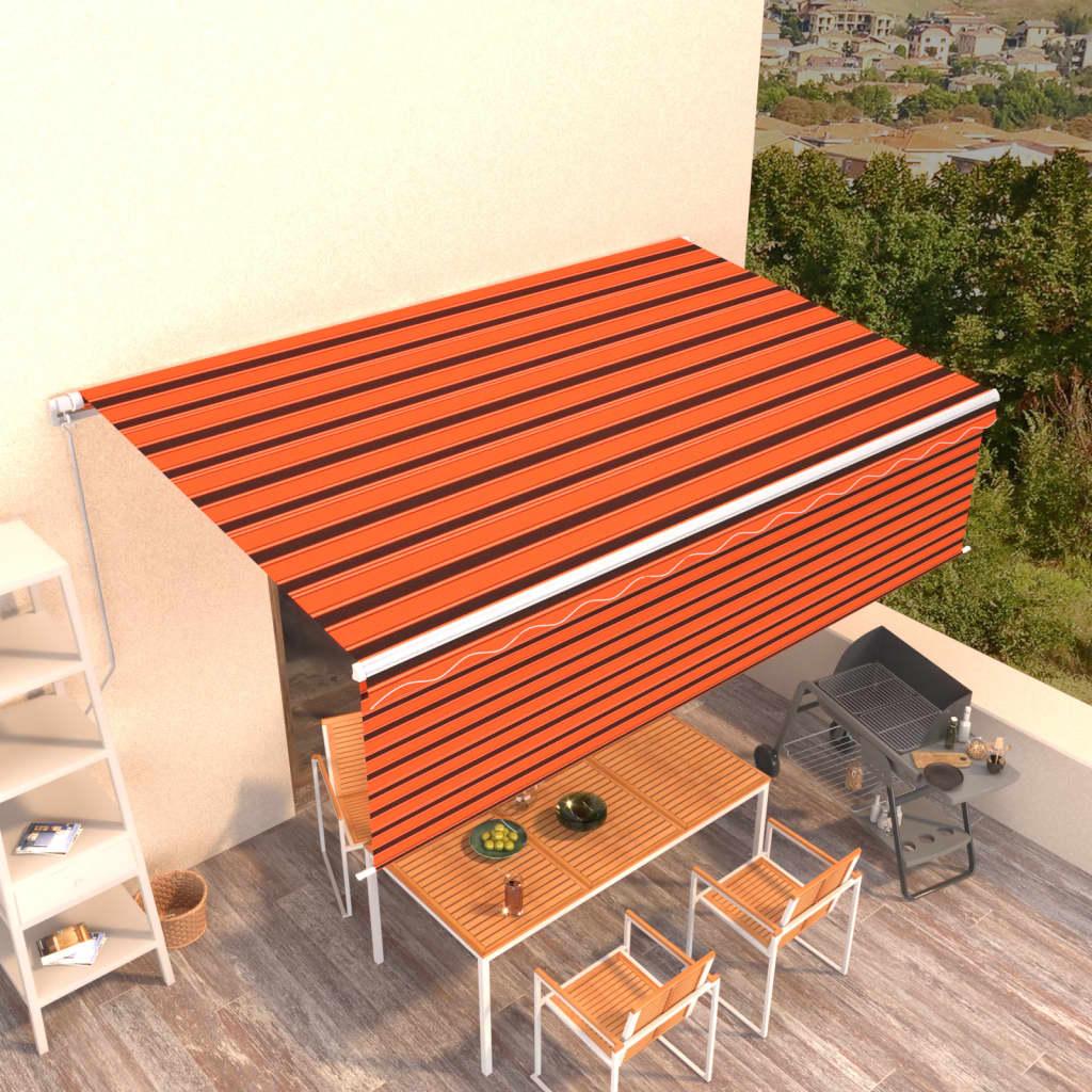 Markise m. gardin 5x3 m manuel betjening orange og brun
