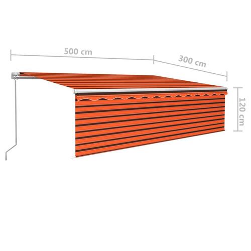 Markise m. gardin 5x3 m manuel betjening orange og brun