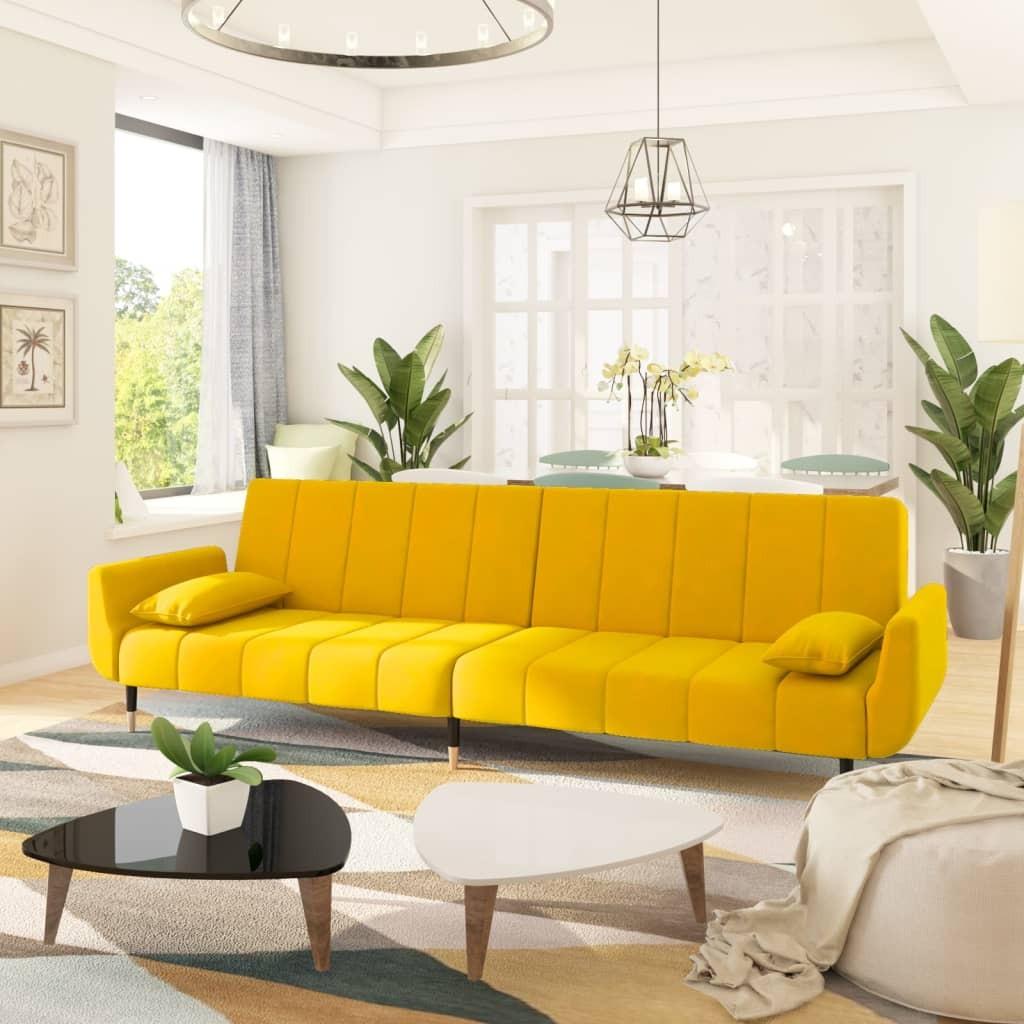2-personers sovesofa med 2 puder fløjl gul (OUTLET B)