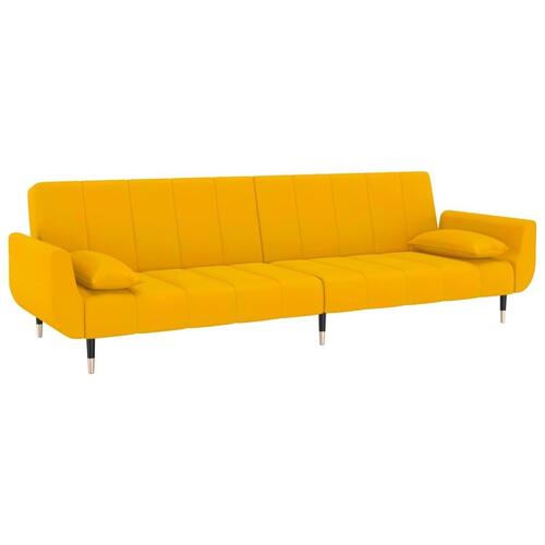 2-personers sovesofa med 2 puder fløjl gul (OUTLET B)