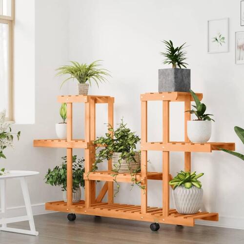 Blomsterstativ med hjul 110x25x78 cm massivt fyrretræ
