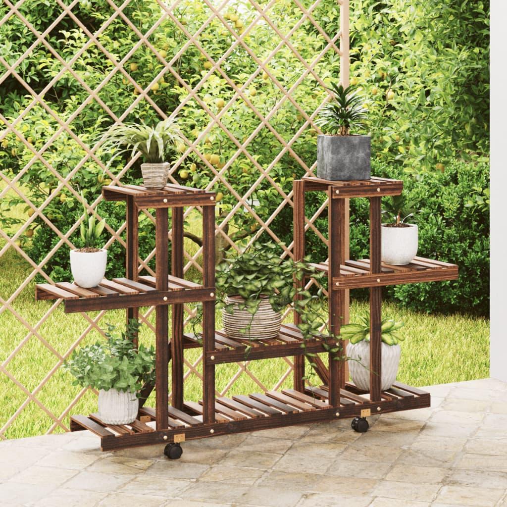 Blomsterstativ med hjul 110x25x78 cm massivt fyrretræ