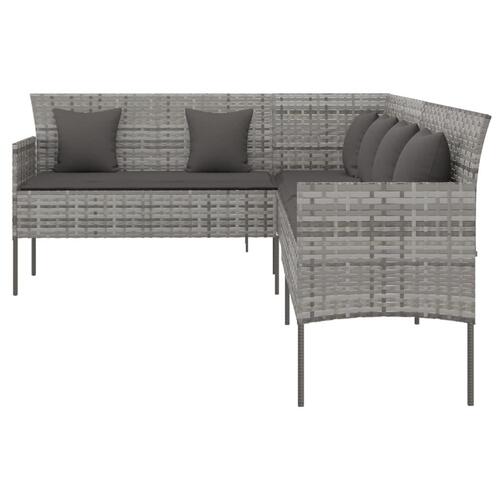 L-formet havesofa med hynder polyrattan grå