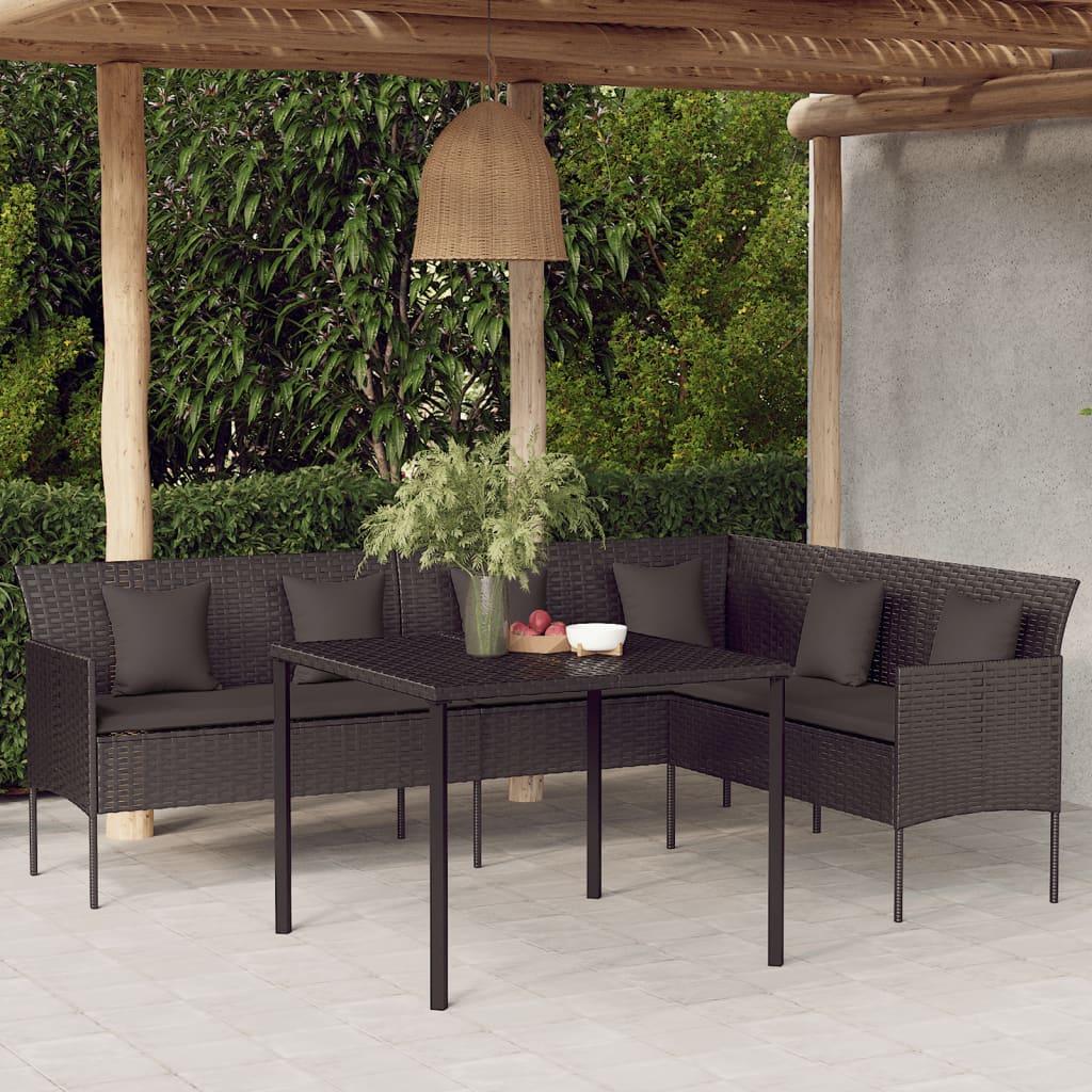 L-Formet Havesofa Med Hynder Polyrattan - Sort