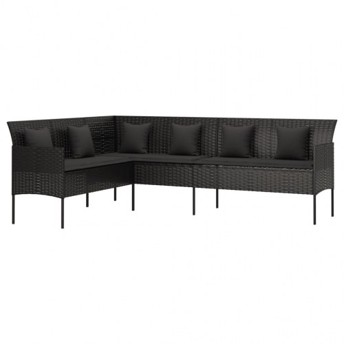 L-formet havesofa med hynder polyrattan sort