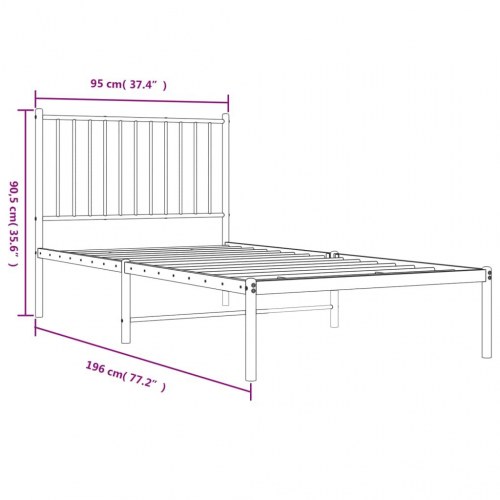 Sengeramme med sengegavl 90 x 190 cm - metal, sort