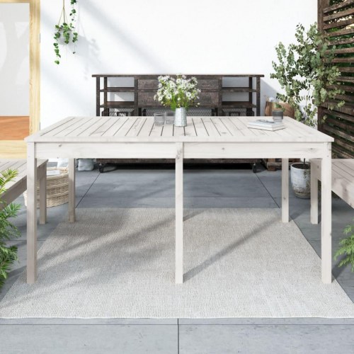 Havebord i massivt fyrretræ - hvid, 159,5 × 82,5 × 76 cm
