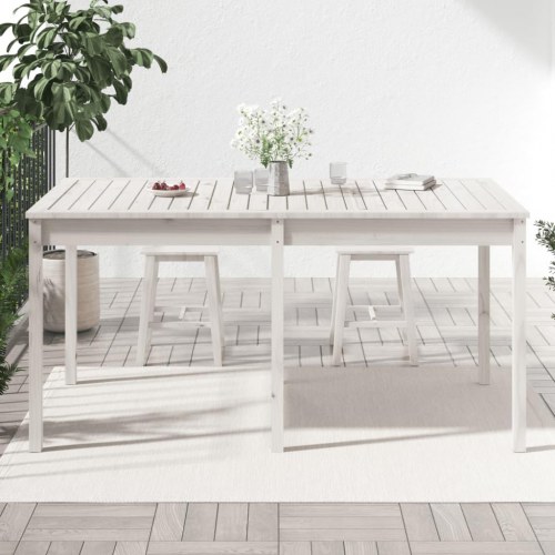 Havebord i massivt fyrretræ - hvid, 159,5 × 82,5 × 76 cm