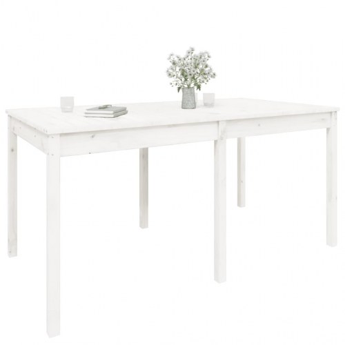 Havebord i massivt fyrretræ - hvid, 159,5 × 82,5 × 76 cm