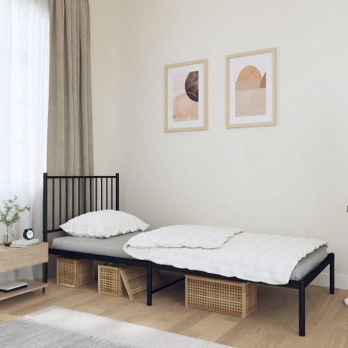 Sengeramme med sengegavl 90×200 cm - metal, sort
