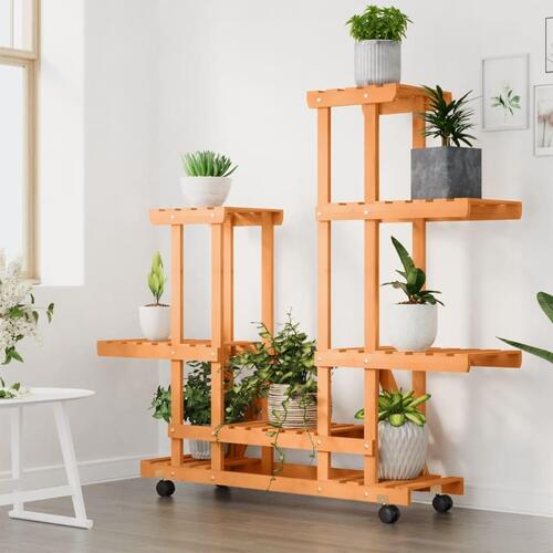 Blomsterstativ med hjul 95x25x101 cm massivt fyrretræ