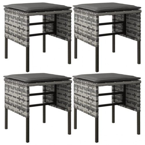 Fodskamler med hynder 4 stk. til haven polyrattan grå