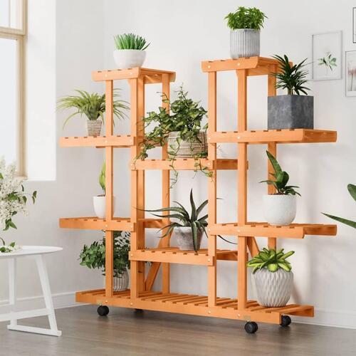 Blomsterstativ med hjul 110x25x115 cm massivt fyrretræ