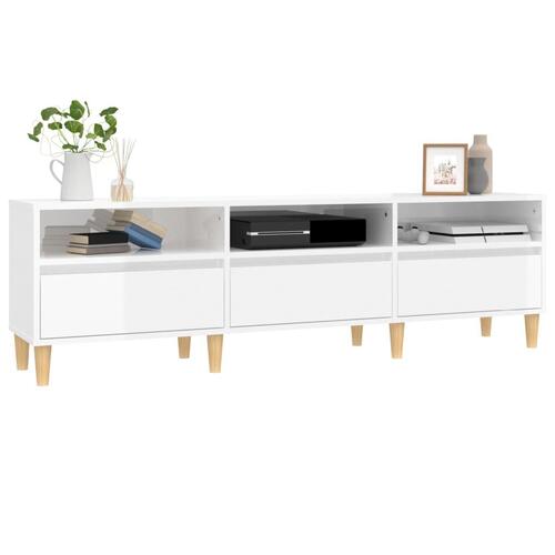 Tv-bord 150x30x44,5 cm konstrueret træ hvid højglans