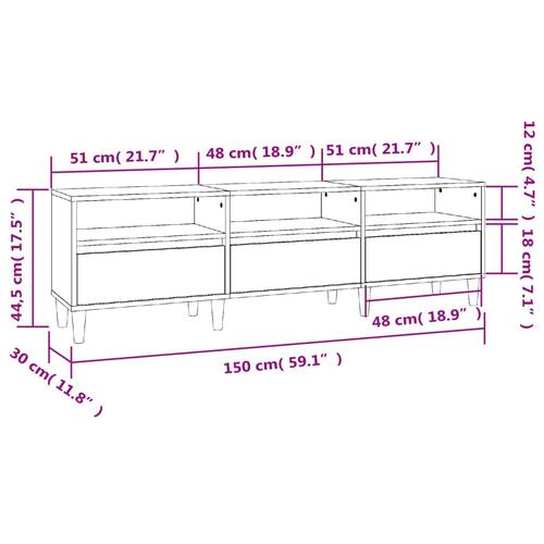Tv-bord 150x30x44,5 cm konstrueret træ betongrå