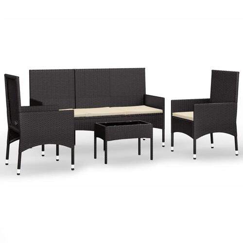 Loungesæt til haven 4 dele med hynder polyrattan sort