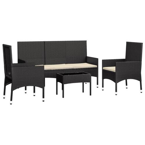 Loungesæt til haven 4 dele med hynder polyrattan sort