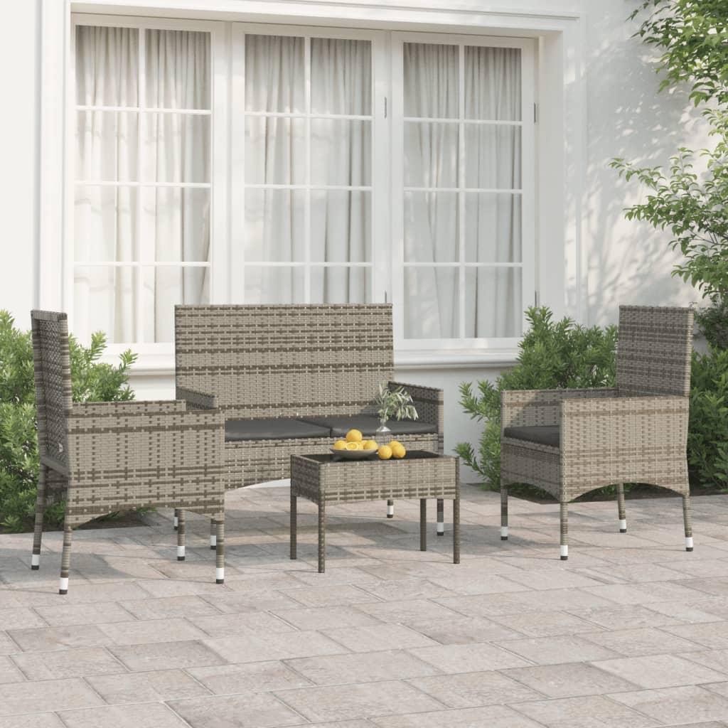 Loungesæt til haven 4 dele med hynder polyrattan grå